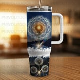40oz Tumbler Sublimation PNG, Distressed Dandelion Night Sky Digital Design, Seamless Tapered Wrap, Free Car Coasters Included thumbnail 4