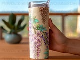 Wisteria Tumbler Wrap Sublimation Digital PNG | 20oz Seamless Tapered Design + Car Coasters | Floral Watercolor Tumbler Download thumbnail 4