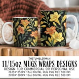 Yellow Flowers Tumbler Design, Floral Digital Paper, Watercolor Backgrounds, Flower Junk Journal, Printable PNG, Digital Scrapbooking thumbnail 4