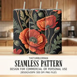 Red Poppy Tumbler Design, Floral Digital Paper, Watercolor Flowers, Tumbler Png, Junk Journal Pages, Digital Scrapbooking Paper thumbnail 2