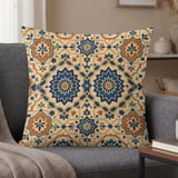 Moroccan Tile Pillow Cover, Geometric Bohemian Cushion Case, Mediterranean Accent Home Decor, Blue Orange Global Pattern Throw Pillow thumbnail 1
