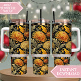 Chrysanthemum Tumbler Design, Floral Digital Download, Watercolor Flower Backgrounds, Junk Journal Pages, Printable Tumbler Png thumbnail 8