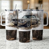 40oz Tumbler Sublimation Seamless Wrap Distressed Vintage Mustang Car Garage Digital PNG Design | Tapered Tumbler Wrap for Men thumbnail 7