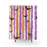 Halloween Shower Curtain and Bath Mat, Spooky Bats and Stripes Bathroom Decor, Cute Pastel Goth Bathroom Set, Retro Whimsigoth Housewarming thumbnail 5