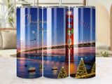 Christmas on the Bay 20oz Skinny Tumbler Wrap Digital Design - Golden Gate Holiday SF Christmas City View Seamless Tumbler PNG thumbnail 4