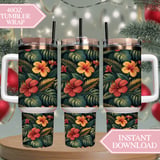 Tropical Flowers Tumbler Design, Digital Paper, Hibiscus Flower Tumbler, Watercolor Floral Junk Journal, Digital Scrapbook Paper, PNG thumbnail 8