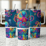 Octopus Tumbler Wrap, 40oz Sublimation, Seamless Tapered, Colorful Sea Life, Distressed Design, Digital Download, Ocean Theme thumbnail 3