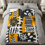 Abstract Floral Velveteen Blanket, Boho Black White Yellow Throw Pillow, Modern Botanical Woven Blanket, Eclectic Art Decor Gift Idea thumbnail 8