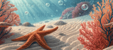 40oz Tumbler Sublimation Wrap Digital Download - Seamless Underwater Ocean Starfish Coral Distressed Tapered PNG thumbnail 13