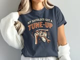 Shoulder Surgery Recovery T-Shirt: Humorous Post-Op Tune-Up Graphic, Orthopedic Rehabilitation Tee thumbnail 1