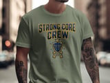 Strong Core Crew T-Shirt: Fitness Gym Workout Abs Shield Crown Dumbbell Graphic thumbnail 1