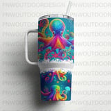 Octopus Tumbler Wrap, 40oz Sublimation, Seamless Tapered, Colorful Sea Life, Distressed Design, Digital Download, Ocean Theme thumbnail 5