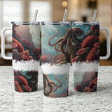Octopus 40oz Tumbler Wrap PNG Digital, Deep Sea Ocean Sublimation Design, Seamless Marine Life Distressed Aquatic Art Download thumbnail 7