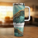 Cuttlefish Sublimation Wrap 40oz Tumbler Digital Design, Ocean Life Seamless PNG, Marine Animal Under Sea Art Distressed Wrap thumbnail 4