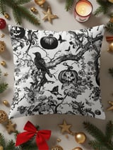 Vintage Halloween Woven Blanket, Dark Gothic Throw Pillow, Spooky Raven Jack O Lantern Toile Blanket, Victorian Dark Academia Home Decor thumbnail 4
