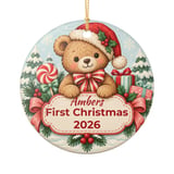 Baby First Christmas Ornament, Custom Teddy Bear Keepsake, Personalized Name Holiday Ornaments, Vintage Baby Xmas Decor, New Parent Gift thumbnail 4