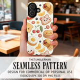 Digital Pattern Bundle, Kawaii Food Pattern, Cute Breakfast Digital, Egg, Pancake, Toast, Strawberry, Banana, Seamless Design, Digital thumbnail 6