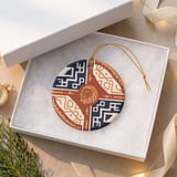 Tribal Lion Ornament, Boho Leo Zodiac Shield Christmas Tree Bauble, Southwestern Geometric Decor, Earth Tone Gift for Big Cat Lover thumbnail 8