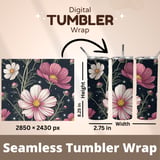 Cosmos Flowers Tumbler Design, Watercolor Floral Digital Paper, Junk Journal, Pink White Flowers Printable Tumbler Png, Scrapbooking Paper thumbnail 7