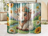 Cute Cow 20oz Tumbler Wrap, Seamless Tumbler Design, Highland Cow Tumbler, Floral Tumbler Wrap, Sublimation Design thumbnail 1