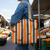 Spooky Bat & Star Grunge Stripe Phone Case, Halloween Aesthetic Tote Bag, Orange and Black Witchy Phone Cover thumbnail 4