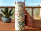 Daffodil Tumbler Sublimation Design, Watercolor Floral Seamless Wrap PNG, Spring Narcissus Flower 20oz Skinny Tumbler Digital thumbnail 4