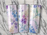 Watercolor Floral Tumbler Wrap PNG 20oz Skinny Sublimation Design | Purple Blue Delphinium Flower Seamless Digital File thumbnail 7