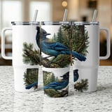 Steller's Jay Tumbler Wrap Digital Design, Blue Jay Forest Sublimation PNG, PNW Wildlife Bird 40oz Tumbler Wrap Art thumbnail 9