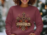 Faith Family Fall Sweatshirt, Christian Autumn Hoodie, Vintage Fall Cross Crewneck, Thanksgiving Tote Bag, Religious Gift for Women thumbnail 3