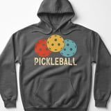 Pickleball Gildan Fleece Hoodie, PICKLEBALL Retro Triple Ball Graphic, Warm Court Pullover Sweatshirt thumbnail 4