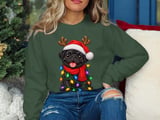Black Pug Dog Santa Hat Reindeer Antlers Red Scarf Christmas Lights Standard T-Shirts thumbnail 8