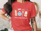 School Nurse Welcome Back T-Shirt: Ice Pack, Bandage, Crutch, Pill Bottle thumbnail 3