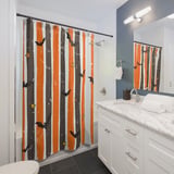 Halloween Bat Shower Curtain and Bath Mat, Spooky Striped Bathroom Decor, Grunge Orange and Black Autumn Bat Decor, Gothic Home Gift thumbnail 3