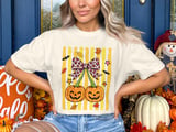 Cute Halloween Pumpkin Sweatshirt, Leopard Bow Spooky Season Hoodie, Fall Faux Glitter Pumpkins T-Shirt for Women thumbnail 1