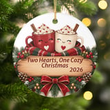 Two Hearts One Cozy Christmas Ornament, Cute Couple Hot Cocoa Keepsake, Romantic Holiday Gift for Newlyweds, Rustic Wooden Tree Decor thumbnail 1