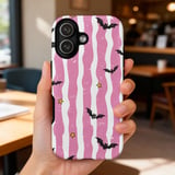 Distressed Pink Stripe Bat Phone Case | Spooky Cute Goth Kawaii Bat Pattern Tote Bag | Y2K Aesthetic Gift thumbnail 14