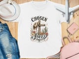 Christian Chosen Loved Youth T-Shirt, 1 Peter 2:9 Scripture Western Boho Faith Tee, Cowgirl Aesthetic Distressed Graphic Shirt thumbnail 1