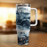 Vintage Truck 40oz Tumbler Wrap Digital Design, Retro Big Rig Sublimation File for Men, Trucker Gift PNG Wrap thumbnail 4