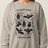 Fluent in Bat and Sarcasm Shirt, Cute Bat Lover T-Shirt, Funny Goth Aesthetic Sweatshirt, Witchy Halloween Gift for Her thumbnail 4