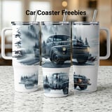 Vintage Truck 40oz Tumbler Wrap Design PNG, Misty Forest Mountain Classic Pickup Car Sublimation Wrap Digital Download for Him thumbnail 1