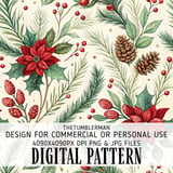 Christmas Poinsettia Tumbler Design, Digital Download, Watercolor Floral Junk Journal Pages, Holiday Scrapbooking Paper, Digital Tumbler PNG thumbnail 13
