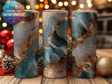 20 oz Skinny Tumbler Wrap Sublimation Design, Blue Gold Agate Straight and Tapered Wrap png, Digital Tumbler, Instant Download thumbnail 2