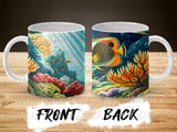 Tropical Ocean Fish Mug Wrap Digital Design | Colorful Underwater Coral Reef Sea Life Sublimation PNG for 11oz 15oz Cups thumbnail 4
