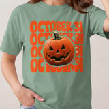 October 31st Halloween Pumpkin T-Shirt | Spooky Jack-o'-Lantern Tee | Retro Vintage Fall Season Holiday Shirt thumbnail 3