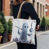 Halloween Tote Bag, Ghost Makeup Tote, Spooky Season Bag, Cute Ghost, Makeup Lover Gift, Halloween Party Favor, Trick or Treat Bag thumbnail 2