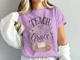 Teach with Grace T-Shirt for Teachers, Floral Christian Educator Gift, Vintage Whimsical Back to School Tee thumbnail 4