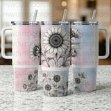 40oz Sunflower Tumbler Sublimation PNG, Distressed Watercolor Design, Tapered Seamless Digital Download, Pink Blue Floral Wrap, Car Coaster thumbnail 6