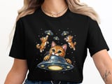 Cats feast on UFO's funny graphic -shirt, UFO Kitten Invasion Tee thumbnail 1