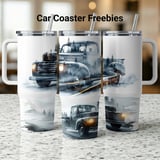 40oz Tumbler Wrap Vintage Truck Driving Through Forest Digital Design, Classic Car Sublimation Wrap PNG for Dad, Husband thumbnail 1