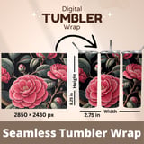 Camellia Flower Tumbler Digital Design, Pink Floral PNG, Watercolor Flowers Background, Junk Journal Paper, Scrapbooking, Tumbler Digital thumbnail 7